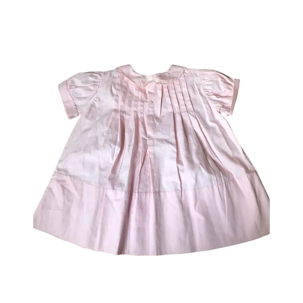 Vintage handmade Embroidered Dresses pink & white 12-18 months